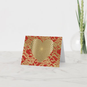 Rood & Goud Faux Lace Gouden Prismatisch Hart Feestdagen Kaart