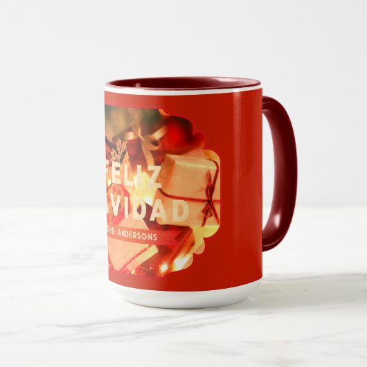 Rood Goud Feliz Navidad Script Modern Kerstmis Mok (Voorkant rechts)