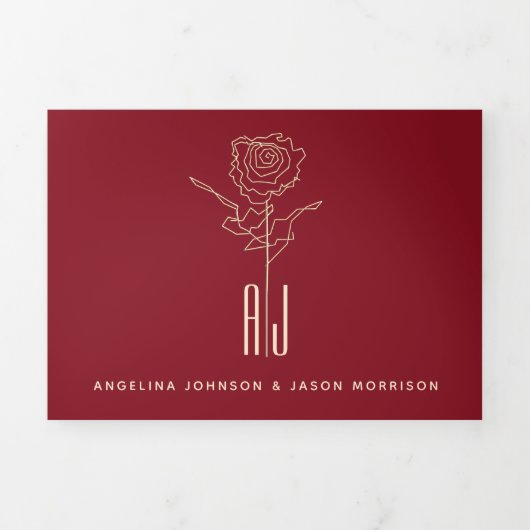 Rood & Goud Foto Drievoudig Huwelijksuitnodiging Drieluik Uitnodiging (Cover)