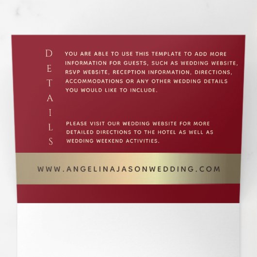 Rood & Goud Foto Drievoudig Huwelijksuitnodiging Drieluik Uitnodiging (Binnenzijde eerst)