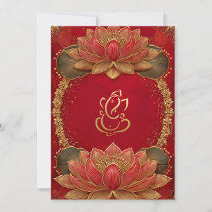 Rood Goud Ganesha Indische Etnische Lotus Huwelijk Kaart