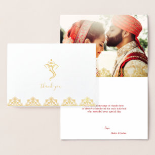 Rood & Goud Ganesha & Mehndi bruiloft Dank u Folie Kaarten