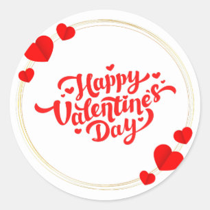 Rood Goud Geïllustreerd Moderne Gelukkige Valentij Ronde Sticker