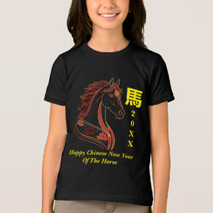 Rood & Goud Gelukkig Chinees paardenjaar Tri-Blend Shirt