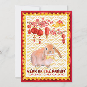 Rood Goud Gelukkig Nieuw Jaar van de Konijn Foto Feestdagenkaart