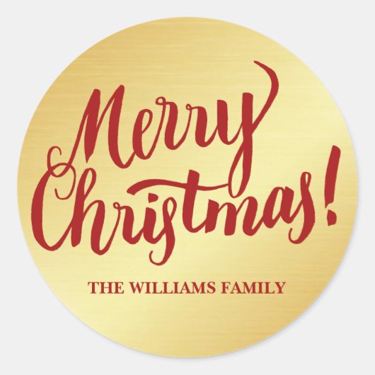 Rood & Goud Gepersonaliseerde Kerstmis Envelop Afd Ronde Sticker (Voorkant)