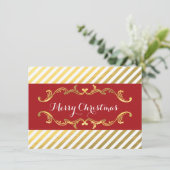 Rood & Goud Gestreepte Kerstkaart (Staand voorkant)