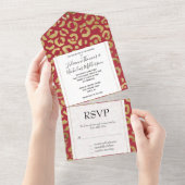 Rood Goud Glam Luipaard Print All In One Uitnodiging (Afscheurbaar)