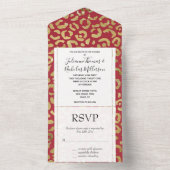 Rood Goud Glam Luipaard Print All In One Uitnodiging (Binnen)