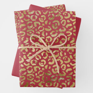 Rood Goud Glam Luipaard Print Inpakpapier Vel