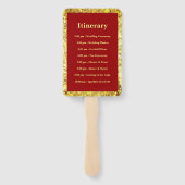 Rood goud glitter dubbel geluk bruiloft programma handwaaier (Achterkant)