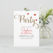 Rood & Goud Glitter Hart Valentijnsdag Feest Kaart (Staand voorkant)