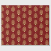 Rood Goud Glitter Kerstbomen Cadeaupapier (Vlak)