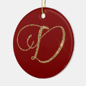 Rood Goud Glitter Letter D Keramisch Ornament (Links)