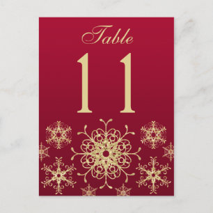 Rood, Goud Glitter Sneeuwvlokken Tafelnummer Kaart