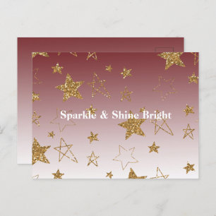 Rood Goud Glitter Sterren Kerstmis Briefkaart
