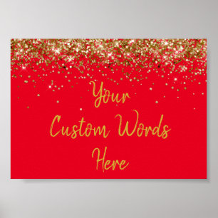 Rood & Goud Glitter Verjaardagsfeest Prop Jubileum Poster