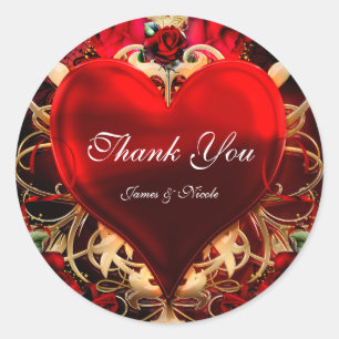 Rood & Goud Gothic Liefde Hart Bruiloft Favor Ronde Sticker