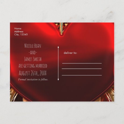 Rood & Goud Gotische Hart Huwelijk Save the Date Aankondigingskaart (Achterkant)