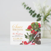 Rood Goud Groen Kerstmis Partij Save the Date Aankondigingskaart (Staand voorkant)