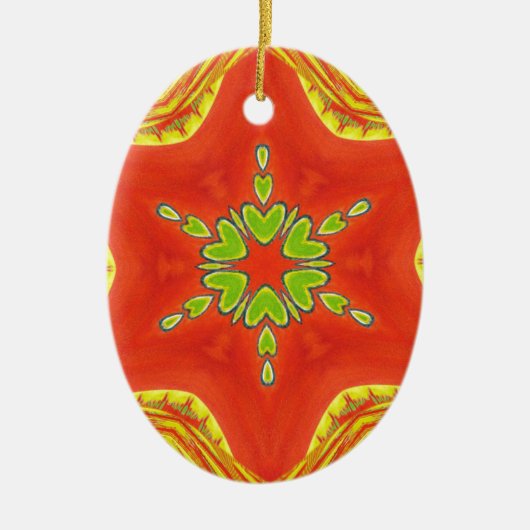 Rood Goud Groen Mandala Art Print Keramisch Ornament (Voorkant)