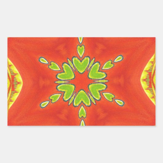 Rood Goud Groen Mandala Art Print Rechthoekige Sticker (Voorkant)