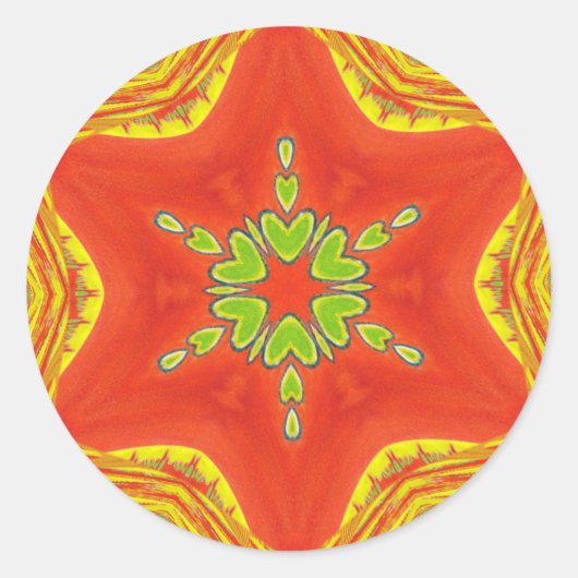 Rood Goud Groen Mandala Art Print Ronde Sticker (Voorkant)