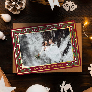 Rood Goud Groen Mistoetoe Frame Prettig Kerstfeest Folie Feestdagenkaart