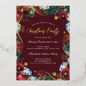 Rood Goud Groen Wit Bloemen Werveltje Kerstfeest Folie Uitnodiging (Voorkant)