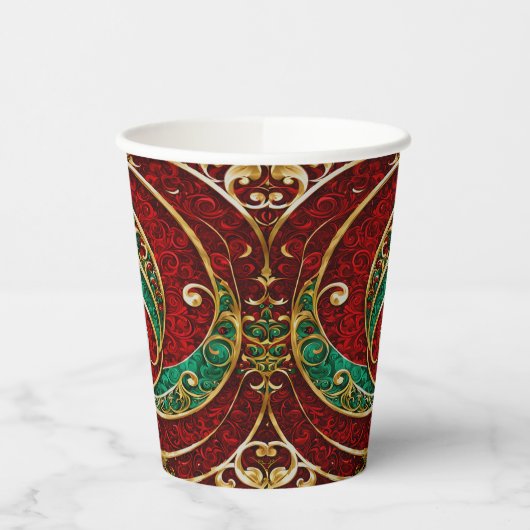 Rood Goud Groene Kerst Papier Bekers (Links)