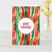 Rood Goud Groene Stripes Kerstmis Kaart (Gele Bloem)