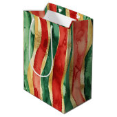 Rood Goud Groene Stripes Kerstmis Medium Cadeauzakje (Achterkant Gekanteld)