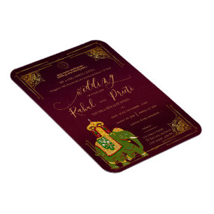 Rood Goud Heer Ganesh Indiase bruiloft uitnodiging Magneet