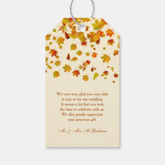 Rood & goud herfst esdoorn bladeren Bruiloft Dank Cadeaulabel (Achterkant)