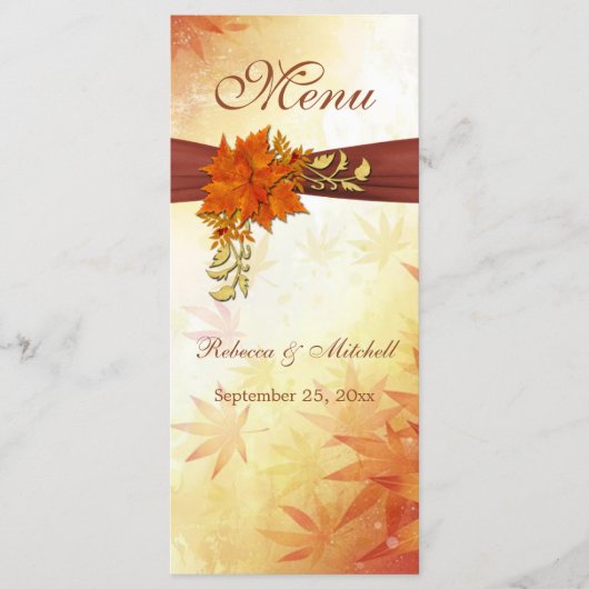 Rood goud Herfstbladeren Wedding Menu Rack Kaart (Voorkant)