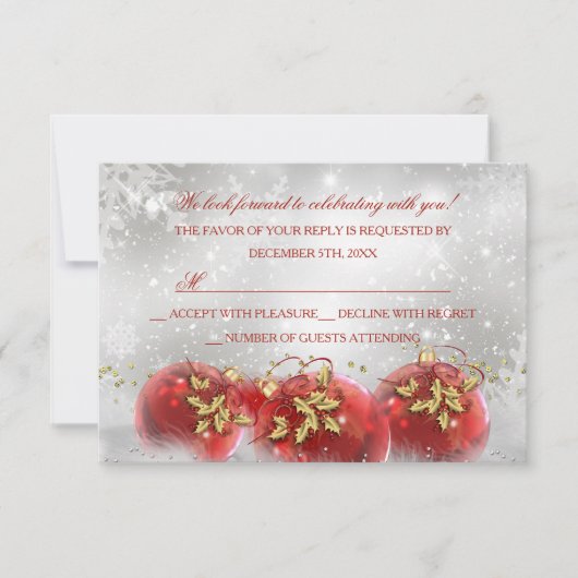 Rood & Goud Holly Baubles Kerstfeest RSVP (Voorkant)