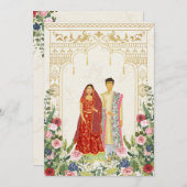 Rood & Goud Indisch paar Bruiloft Uitnodiging (Voorkant / Achterkant)