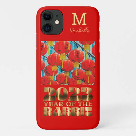 Rood Goud Initieel Monogram Maans Nieuwjaar van de Case-Mate iPhone Case (Achterkant)
