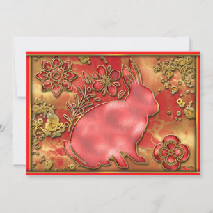 Rood Goud Jaar Van De Konijn 2023 Chinees Nieuwjaa Feestdagenkaart