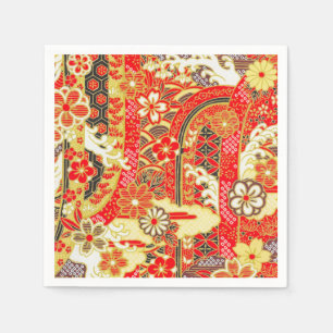 Rood Goud Japans Kimono Bloemen Decoupage Papier Servet