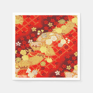 Rood Goud Japans Kimono Bloemen Decoupage Papier Servet