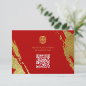 Rood goud kalligrafie penseelstreek chinese bruilo RSVP kaartje (Staand voorkant)