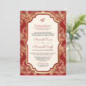 Rood Goud Kant QR Code Anand Karaj Sikh Bruiloft Kaart (Staand voorkant)