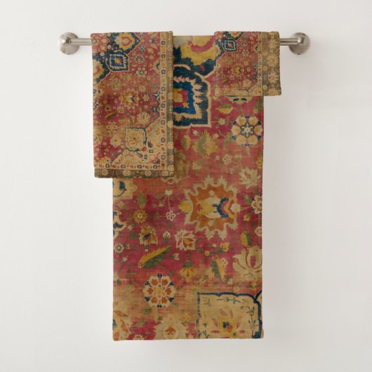 Rood Goud Kashan Tapijtkleed Perzisch Aziatisch Bad Handdoek (Insitu)