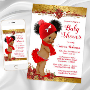 Rood Goud Kerst Baby shower Kaart