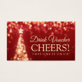 Rood Goud Kerst Bruiloft Drink Voucher Visitekaartje (Voorkant)