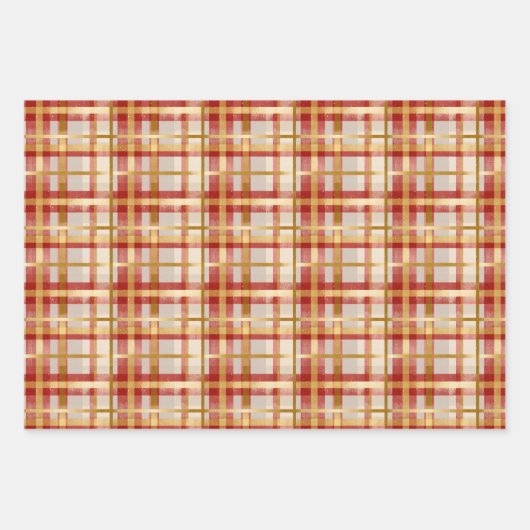 Rood Goud Kerst Plaid Inpakpapier Vel (Voorkant 3)