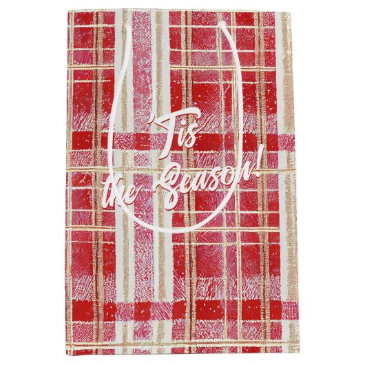 Rood Goud Kerst Plakken Patroon#2 ID1009 Medium Cadeauzakje (Voorkant)