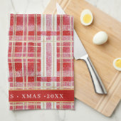 Rood Goud Kerst Plakken Patroon#2 ID1009 Theedoek (Quarter Fold)