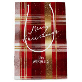 Rood Goud Kerst Tartan Patroon#7 ID1009 Medium Cadeauzakje (Voorkant)